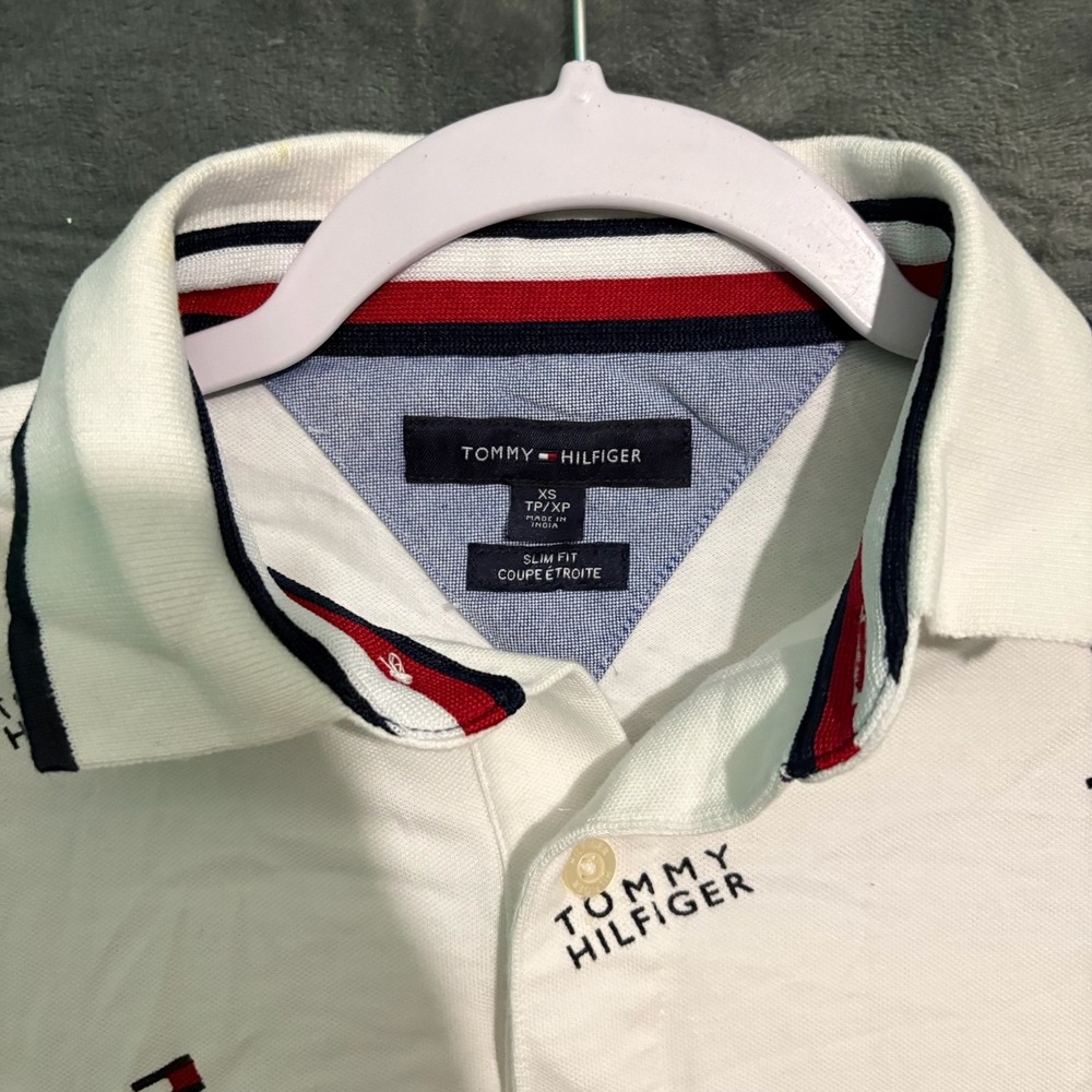 Tommy Hilfiger Shirt Mens XS Short Sleeve Polo All Over Print Y2K Preppy - Picture 2 of 7